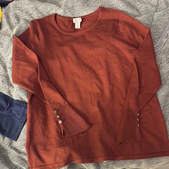 Chicos Rust Long Sleeve Sweater with Button Cuffs - Picture 2 of 4